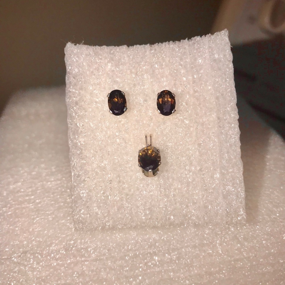 Smokey Quartz Earring/Pendant Set Silver